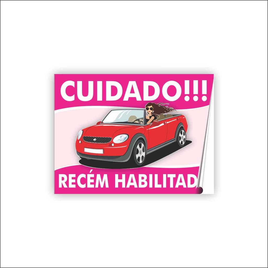 Adesivo Cuidado Motorista Recente Habilitada Rosa
