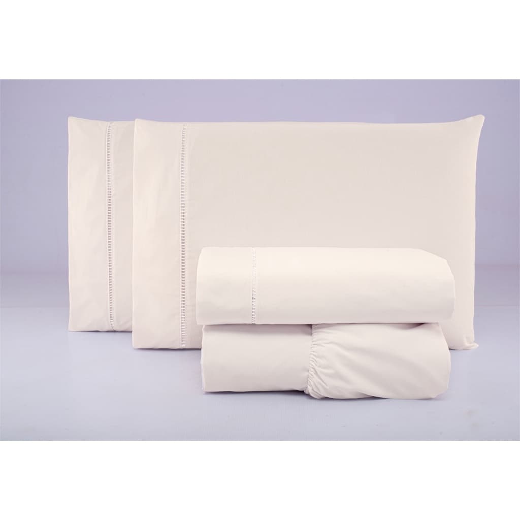 Jogo de Cama Queen 4 peças Cama Box Colchão 30cm de Altura Detalhe Ponto Palito - Tecido Percal 200 Fios 100% Algodão