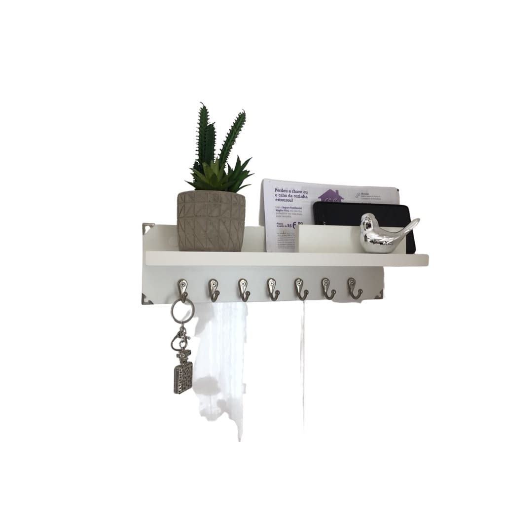 Porta Chaves e Cartas mdf branco com prateleira organizador decoração  moderno design  ferragem cor prata