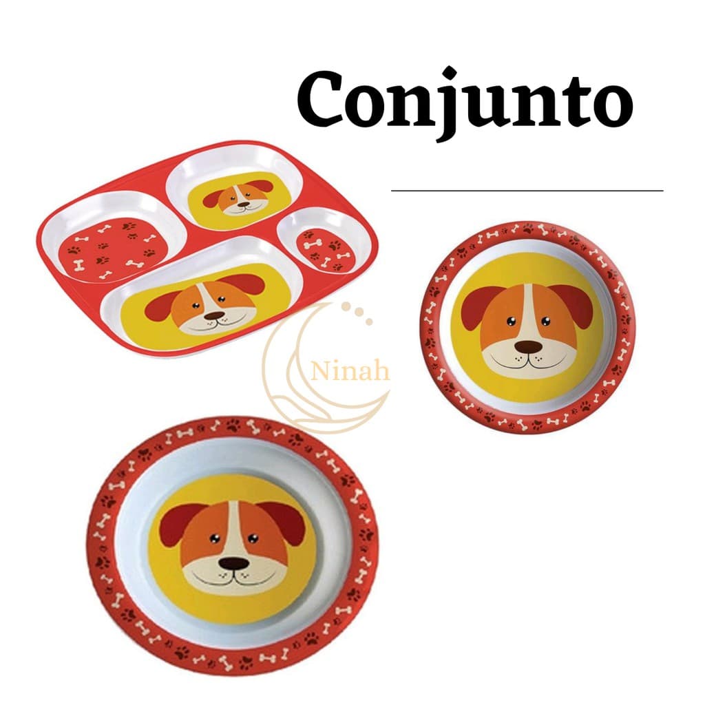 Conjunto Bebe Infantil Prato com Divisórias Prato Raso Redondo Pratinho Pequeno Fundo