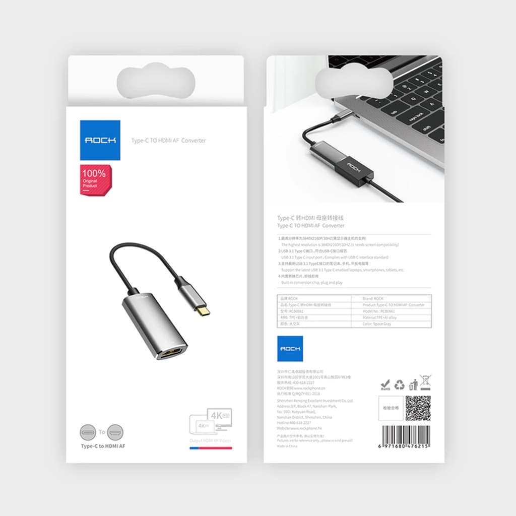 Adaptador Usb Tipo-c Para Hdmi Af Mac Celular Rock Rcb0661 76215