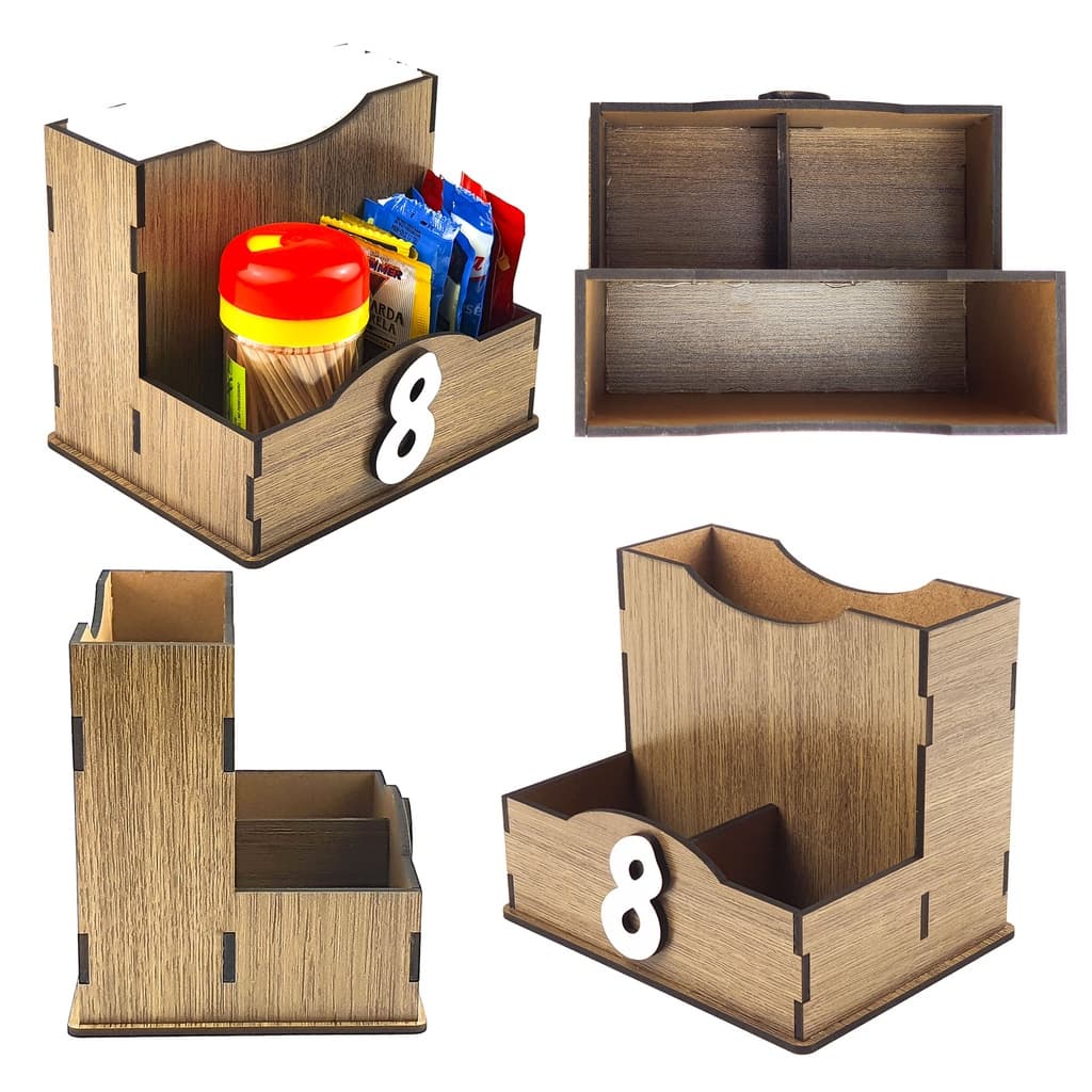 Kit com 10 porta guardanapo com 3 divisórias em MDF Rústico para bar e restaurante Top Numerados