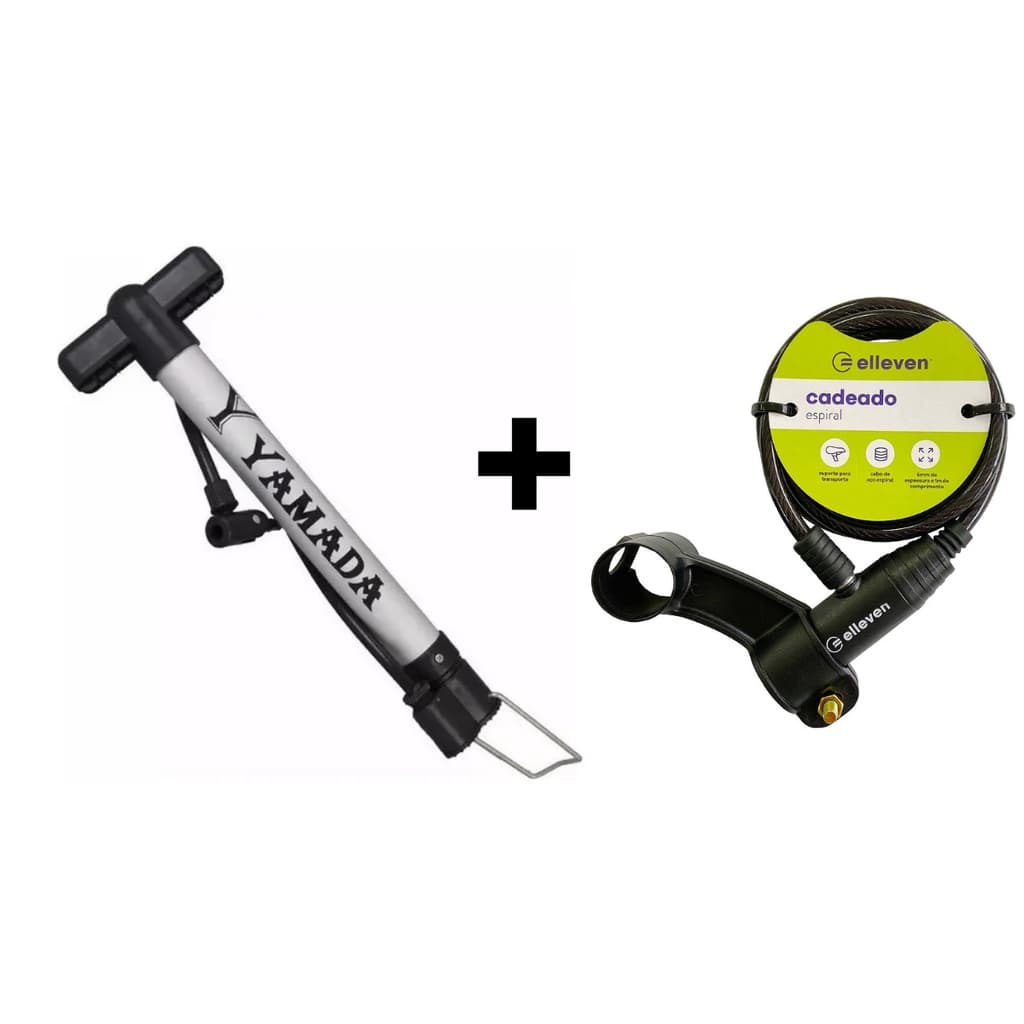 Cadeado Bike Moto 1mt X 6mm + Bomba De Ar Bicicleta Yamada 30cm