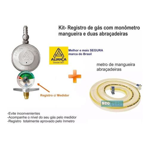 Registro Medidor De Gás Válvula, Fogão Botijão C/ Mangueira