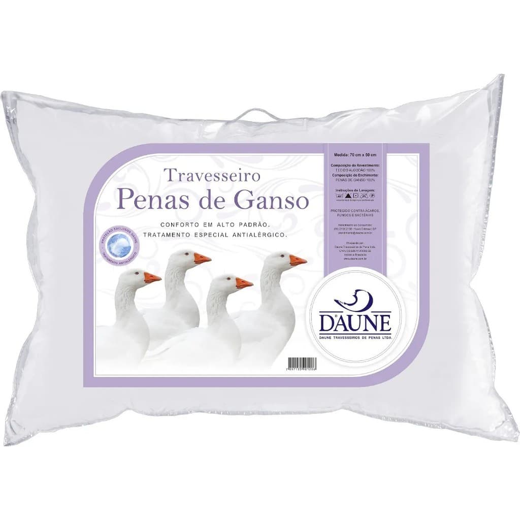 Kit com 3 Travesseiro Daune 100% Penas de Ganso