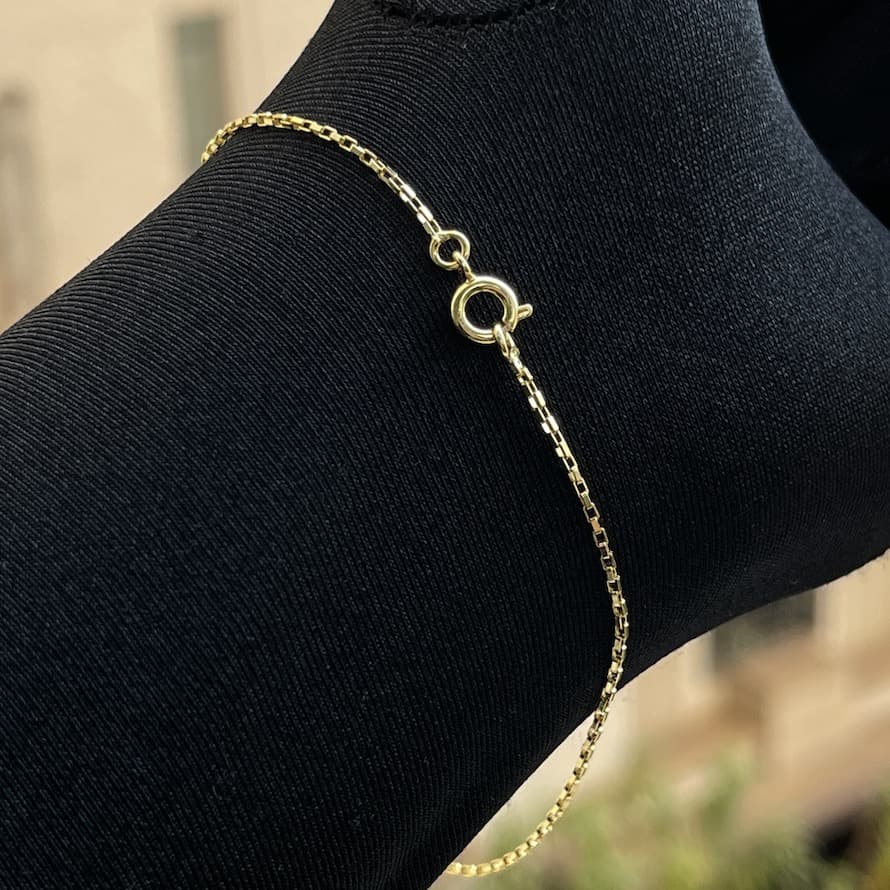 Pulseira Masculina 1mm Fecho Tradicional Banho de Ouro 24k Pulseira Carrier Cadeado Cubinho Pulseira Masculina Banhada Fininha