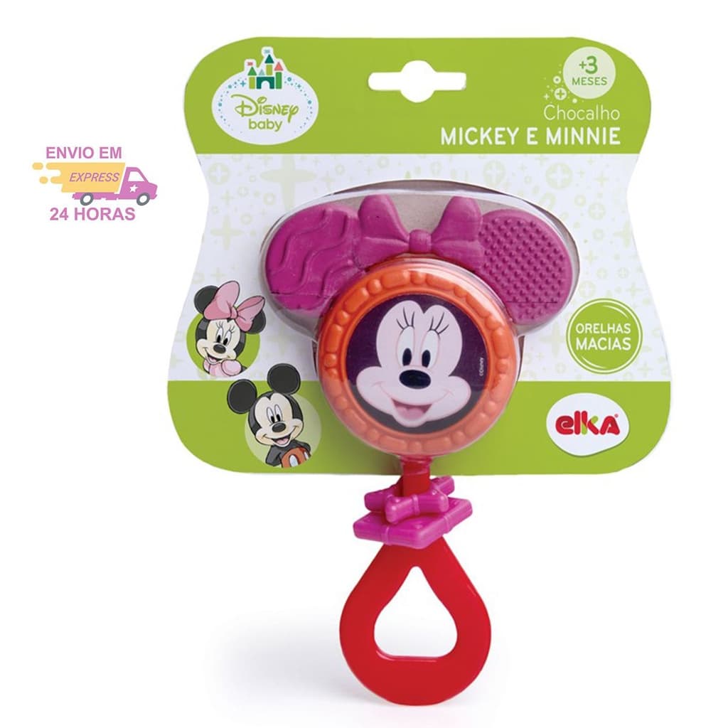 Chocalho e Mordedor Minnie para Bebês Alivia e Massageia as Genvivas e Estimula os Sentidos Elka