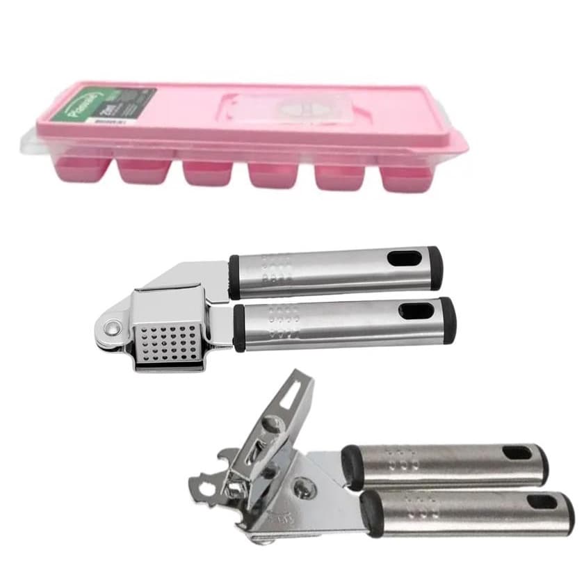 Kit Cozinha Forma de Gelo Espremedor de Alho Abridor de Lata