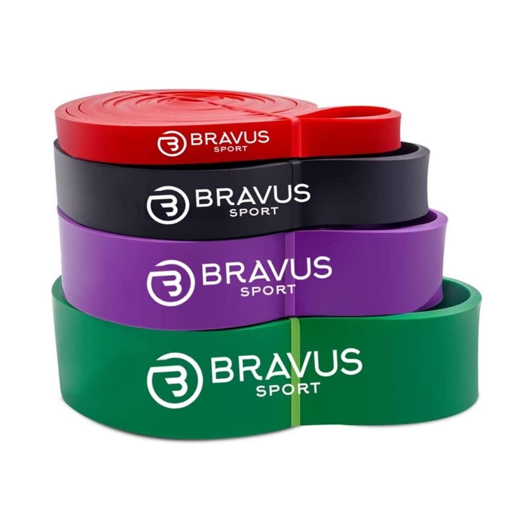 Kit 4 Super Bands Bravus Sport Elástico Extensor Leve, Médio, Forte e Super Forte