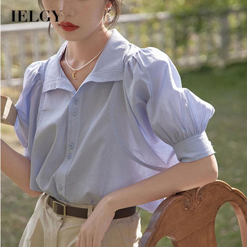 Camisa Feminina De chiffon Retrô Solta E Fina Com Manga Bufante IELGY