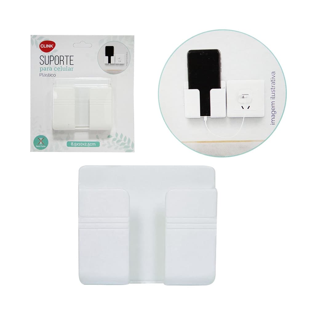 Suporte Celular Parede Adesivo Carregador Organizador Tomada Sem Furo Branco Prático Smartphone