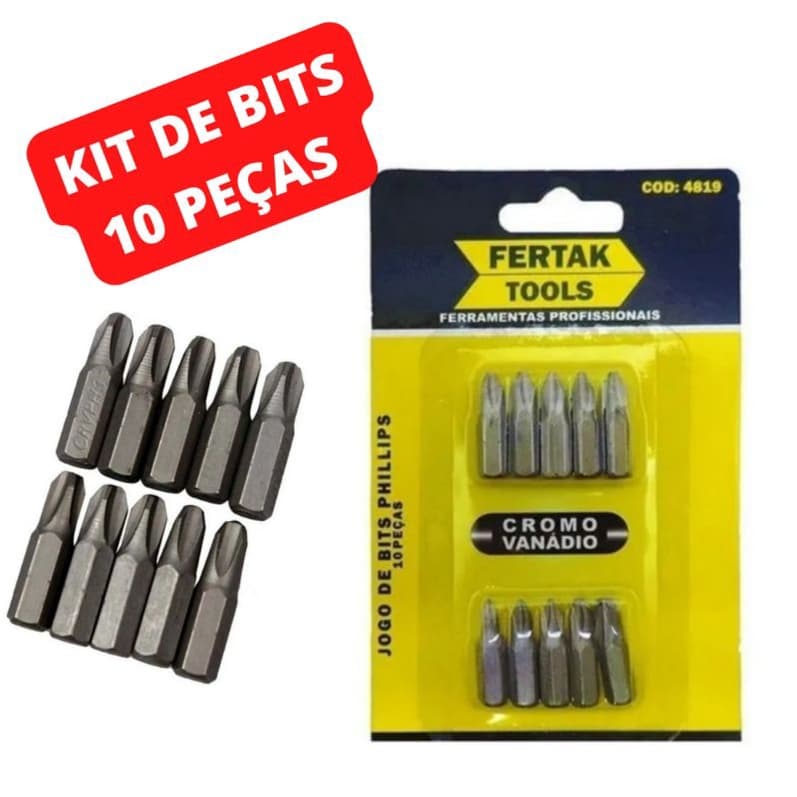 kit jogo Bits Philips Parafusadeira Fertak 10 Peças