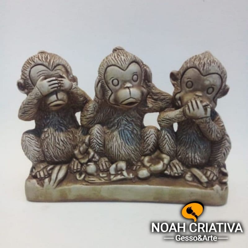 Escultura Trio de macacos da sabedoria. Peça decorativa de gesso. Trio ñ vejo,ñ falo,ñ escuro. Trio de macacos. estátua.