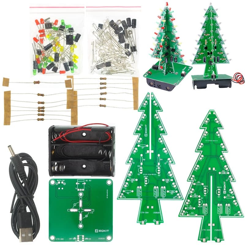 Kit DIY Árvore De Natal Tridimensional 3D Vermelho/Verde/Amarelo LED Flash Circuito Suíte Eletrônico Divertido