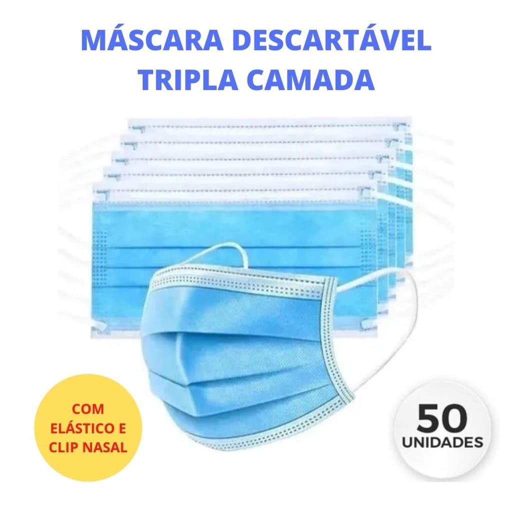 Máscara Descartáveis Tripla com Filtro de Retenção Bacteriana Pacote C/50 Unidades
