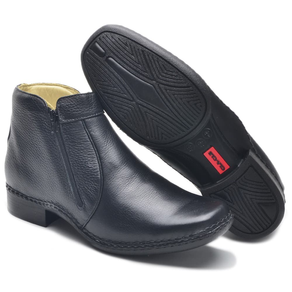 Botina Masculina ClaCle com Ziper em Couro Preto