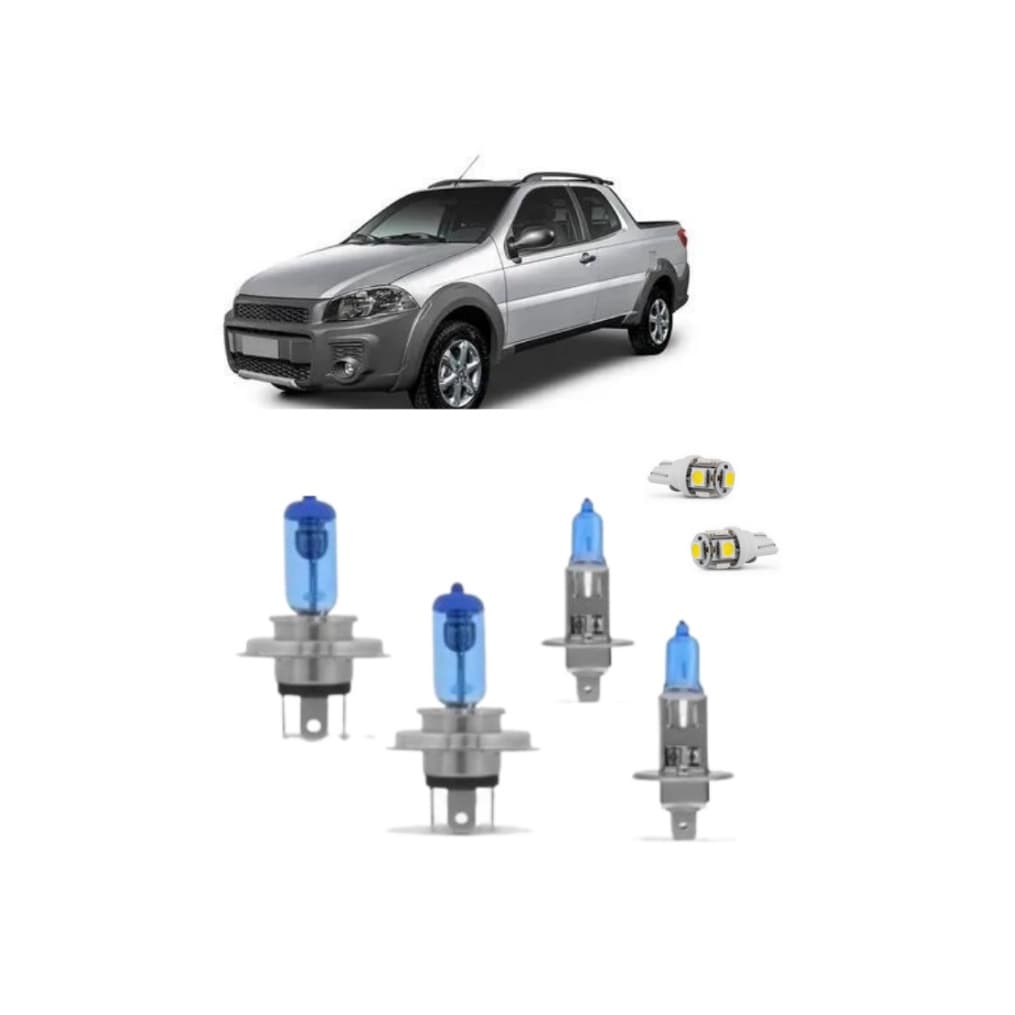 Kit Lâmpadas Super Branca Para Farol Foco Simples H4 e Milha H1 Fiat Strada Working - Farol E Milha.