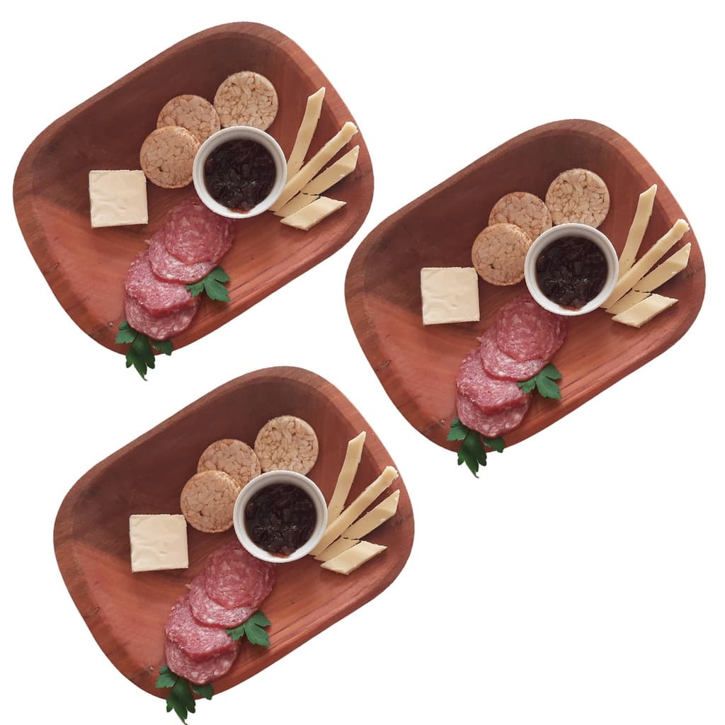 Kit 3 Gamelas Petisqueira Carnes Sushi Frutas Decoração Em Madeira Maciça Rústica