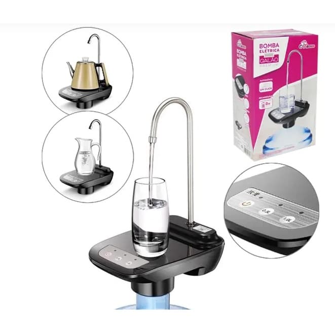 Bomba automática para galão de 10 e 20L recarregável cabo usb