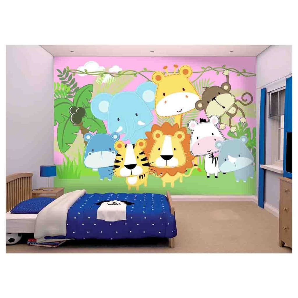 papel de parede Infantil zoo safari animais m² AZS70