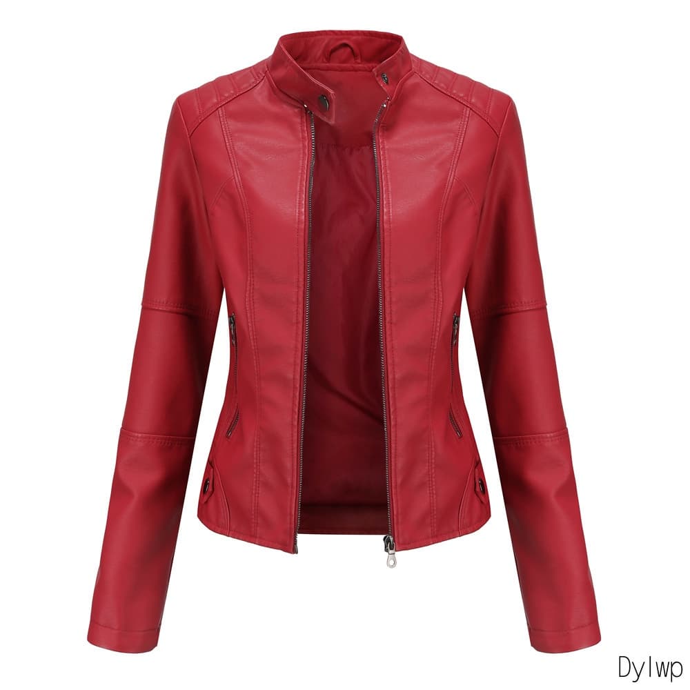 Jaqueta De Couro Feminina Outono Primavera Moto Motociclista Jaquetas Com Zíper Agasalhos-- &