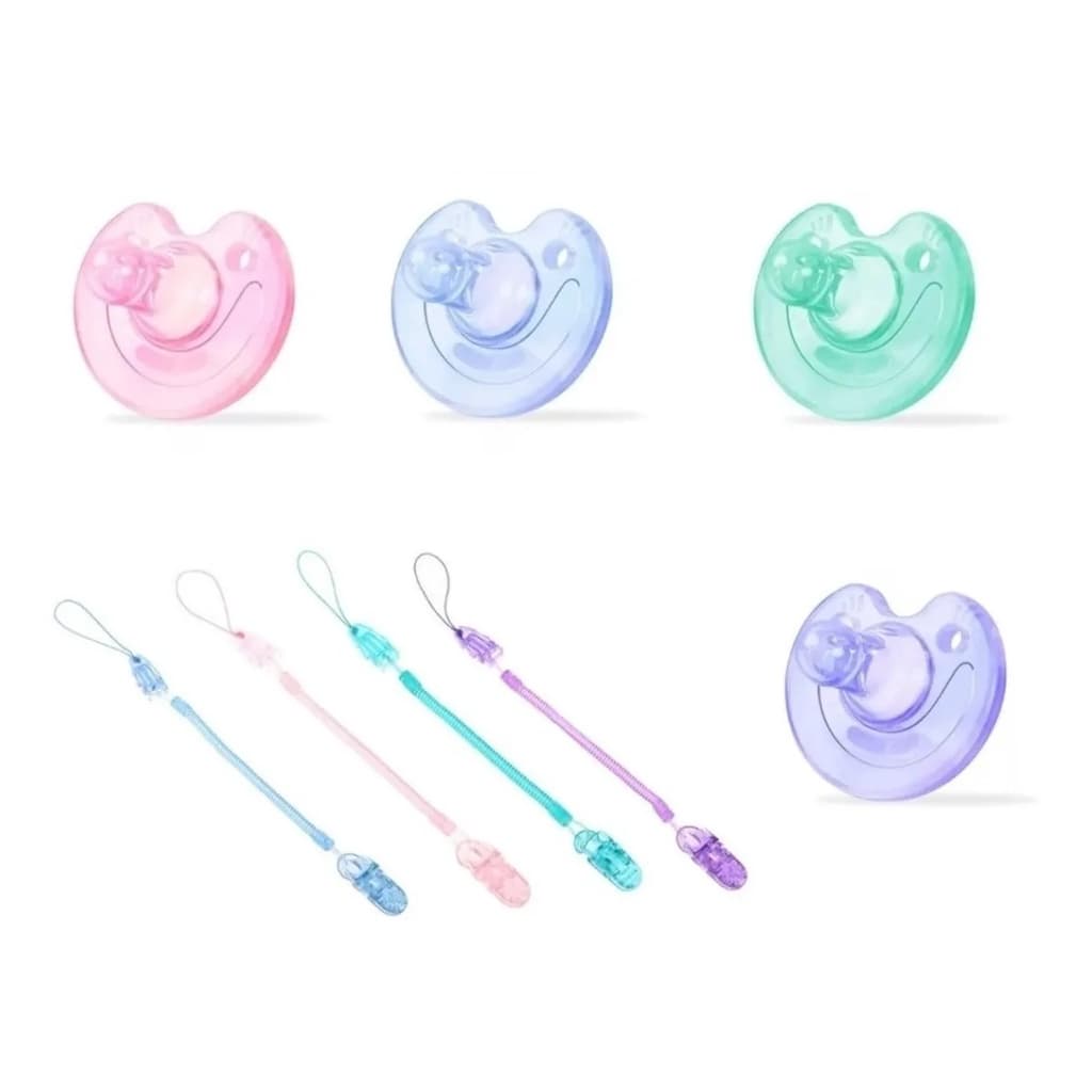 Chupeta Sorriso 100% silicone + Prendedor de chupeta modelo mola