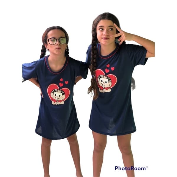 Camisola infantil feminina meia manga temática Mônica verão de malha algodão