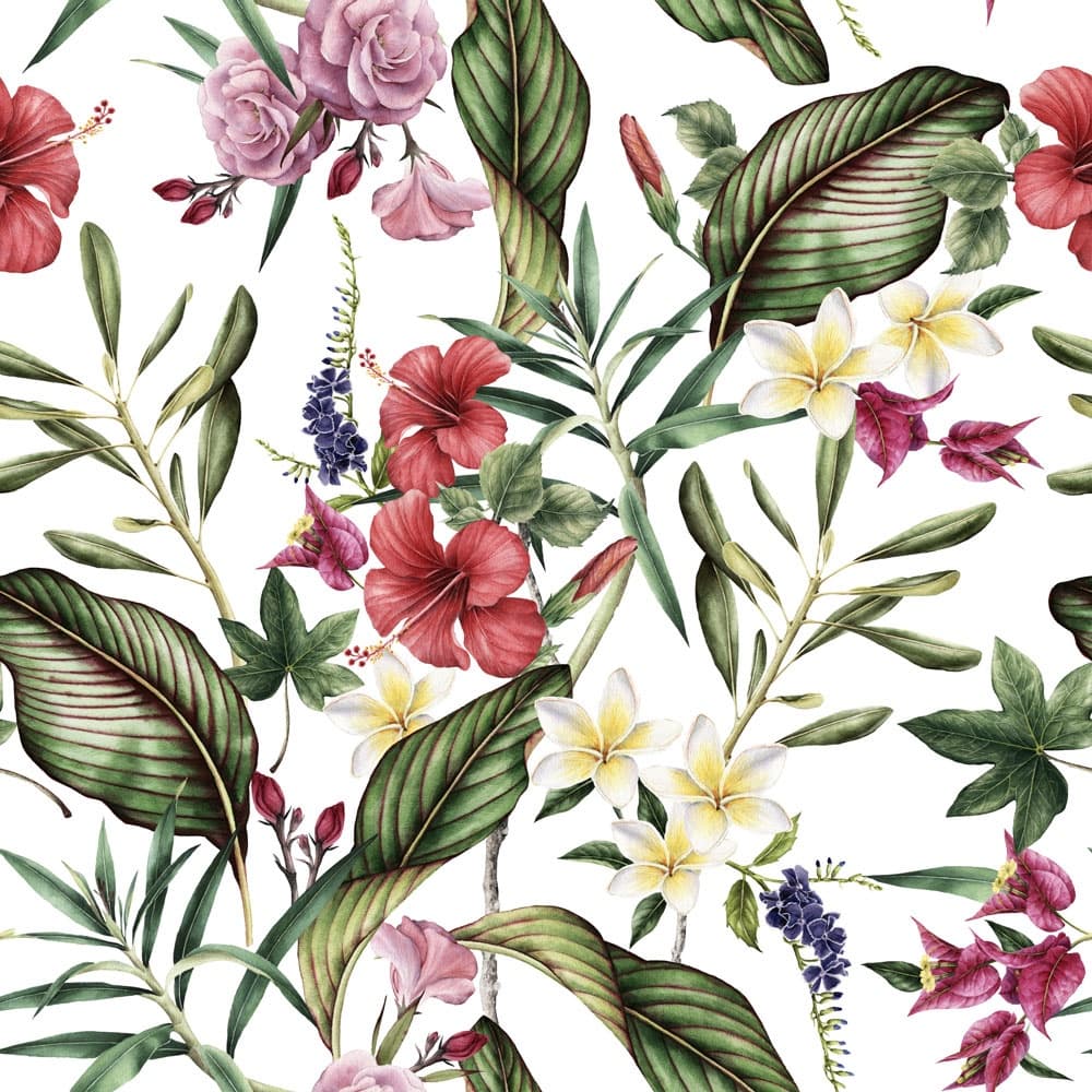 Papel de Parede Flores e Folhas Tropicais