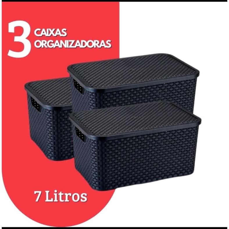 Kit Com 3 Caixas Organizadoras De Rattan  De 7 Litros