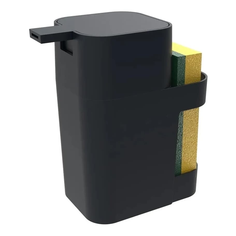 Dispenser Porta Detergente Com Porta Esponja Soprano - Preto