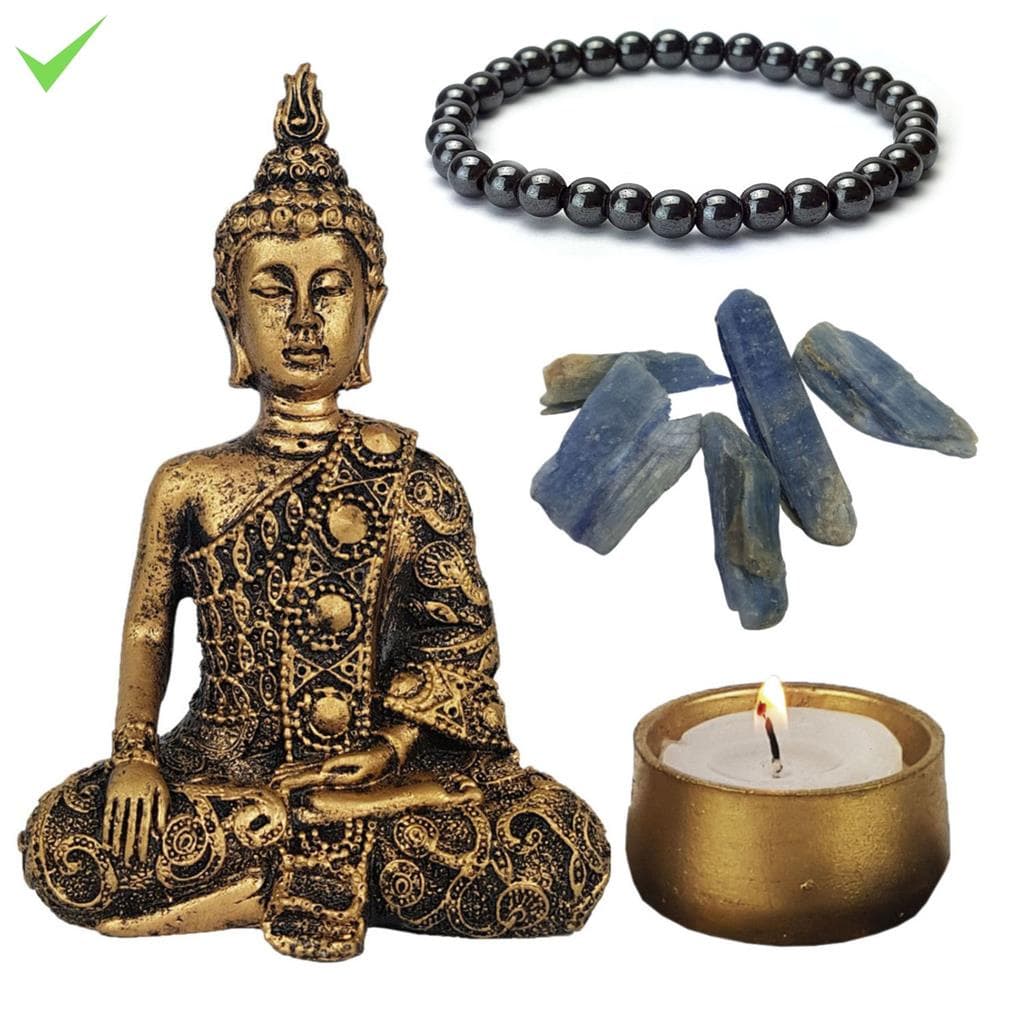 Estatua Buda Hindu Tibetano 11Cm Kit Cianita Pulseira Castical
