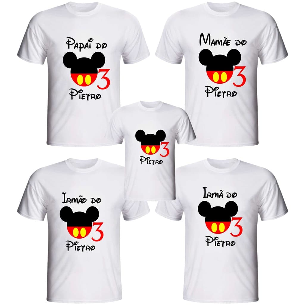 Kit 5  Camiseta Personalizada Branca Personalizada para aniversário