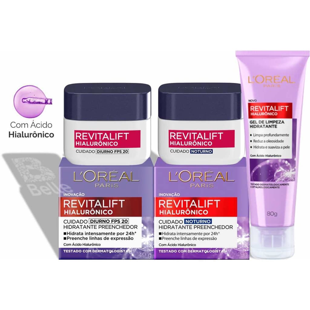 Hidratante Facial Revitalift Hialurônico Diurno Noturno e Gel de Limpeza - L`oréal Paris