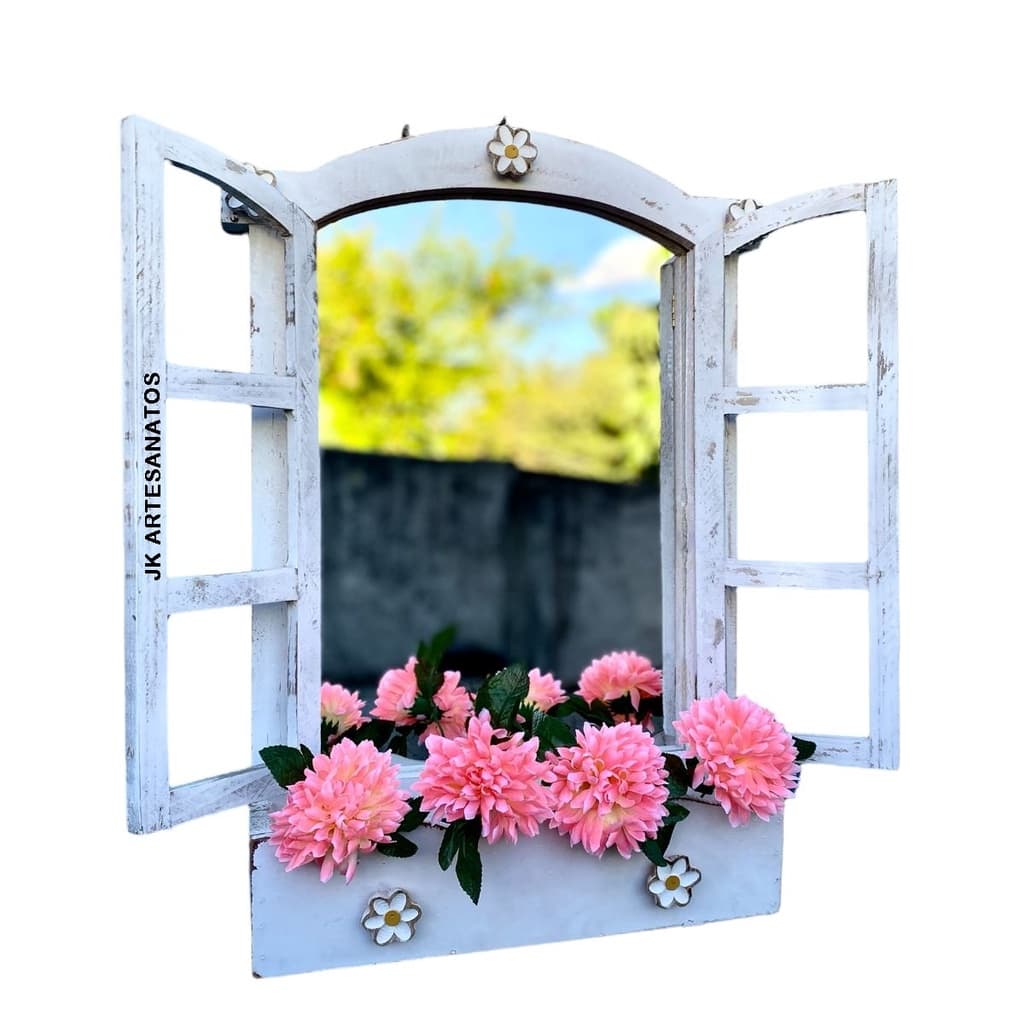 Espelho de Madeira Mista Floreira Pátina, jardineira, decorativa, patinada, abre e fecha, envio imediato, fabricação