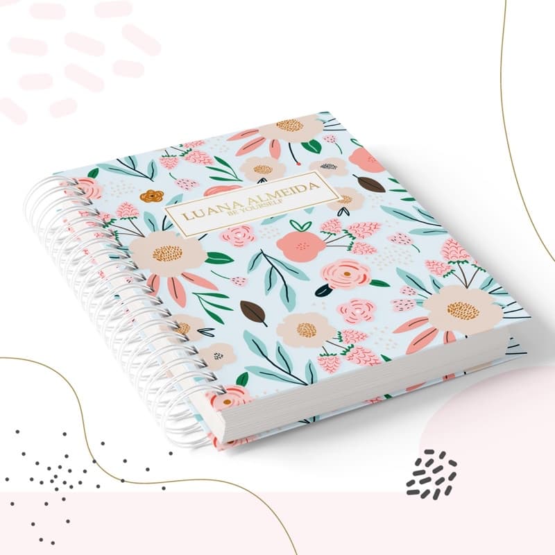 Caderno pautado floral azul personalizado 2026 N43 Super Luxo