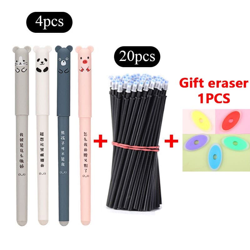 Conjunto de Canetas Gel Apagáveis 25PCS Trendy - 4 Canetas + 20 Refil (Preto/Azul) para Escola e Escritório