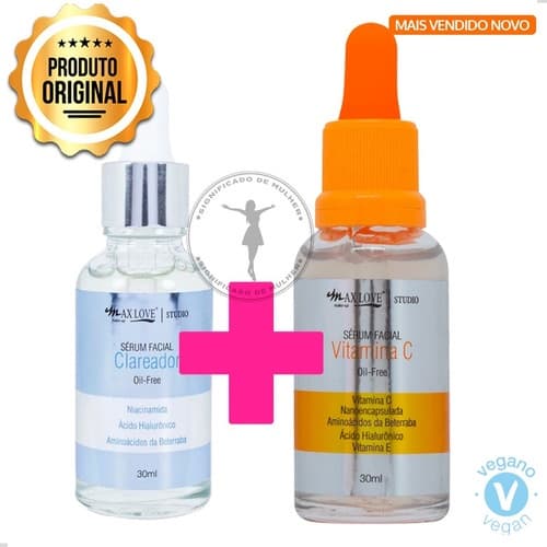 Sérum Hidratante Facial AntiRugas Ácido Hialurônico + Sérum Efeito Clareador Manchas TODO TIPO PELE
