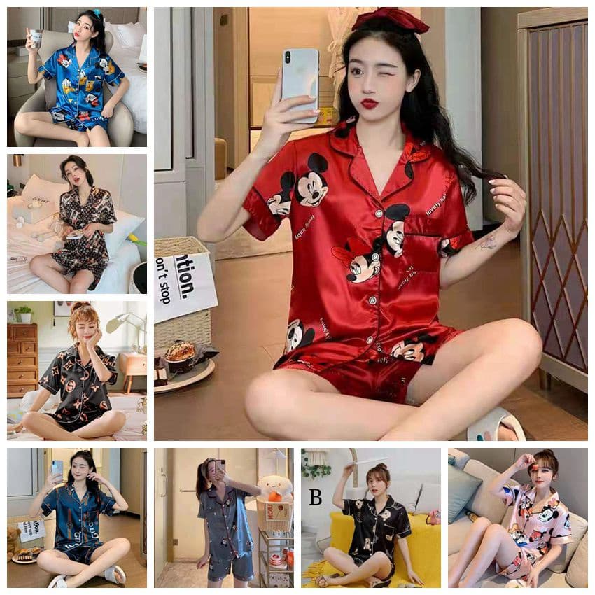 Pijama De Seda terno Alta Qualidade Verão Feminino Bonito 2 Peça/Roupa De Dormir/PINg