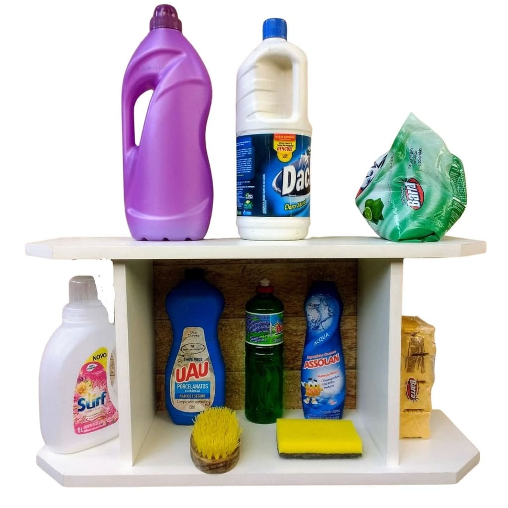 Nicho organizador de Lavanderia Prateleira Para Produtos de Limpeza Área de Serviço mdf 52cm