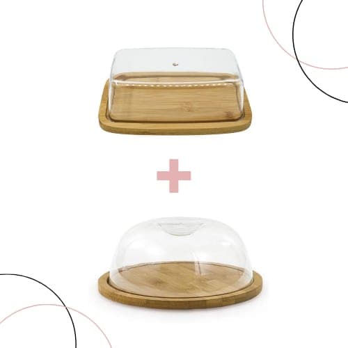 Kit Queijeira + Manteigueira de Bambu Com Tampa de Acrílico
