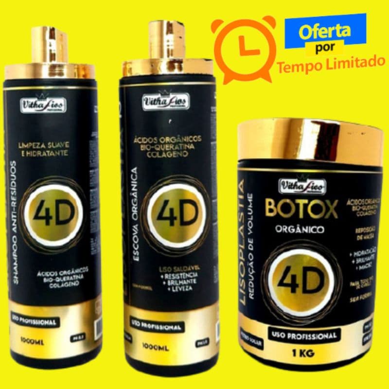 kit Selagem Orgânica 4D Alta Definição (1 litro)+ Redutor de Volume CapilarOrgânico 4D Alta Definição ( 1KG) (Vitha Fios