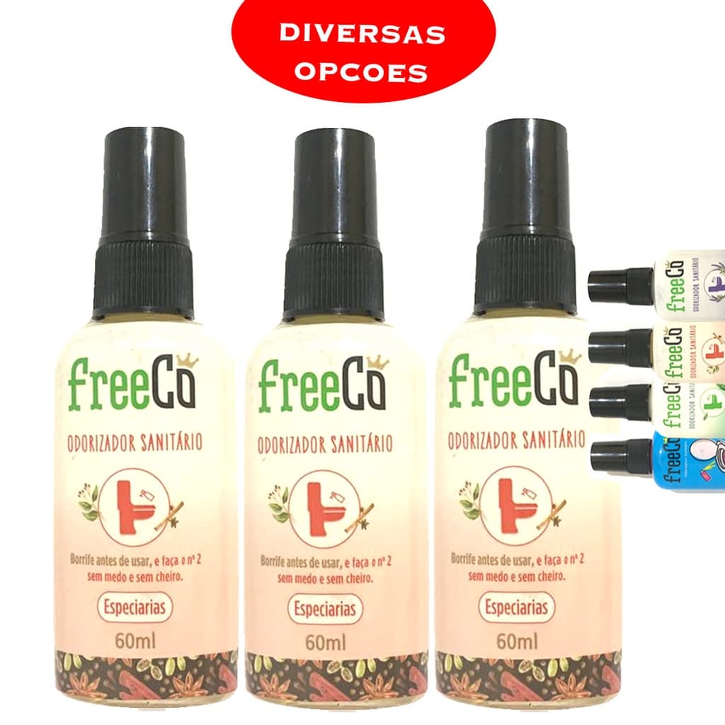 Kit 3 Spray Bloqueador De Odores Free Co Eliminador Freeco Tradicional Lavanda Tutti Fruti Especiarias