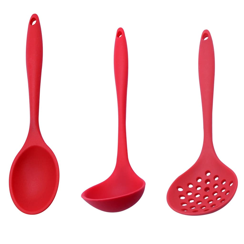 Kit Colher, Concha De Feijão E Escumadeira de Silicone Vermelho