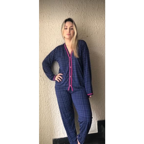Pijama de Frio estampado com botões estampado cirúrgico amamentar  Pijama Inverno