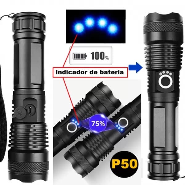 Lanterna Tática LED T9 Super Potente 1800000W com 1 Bateria Recarregável