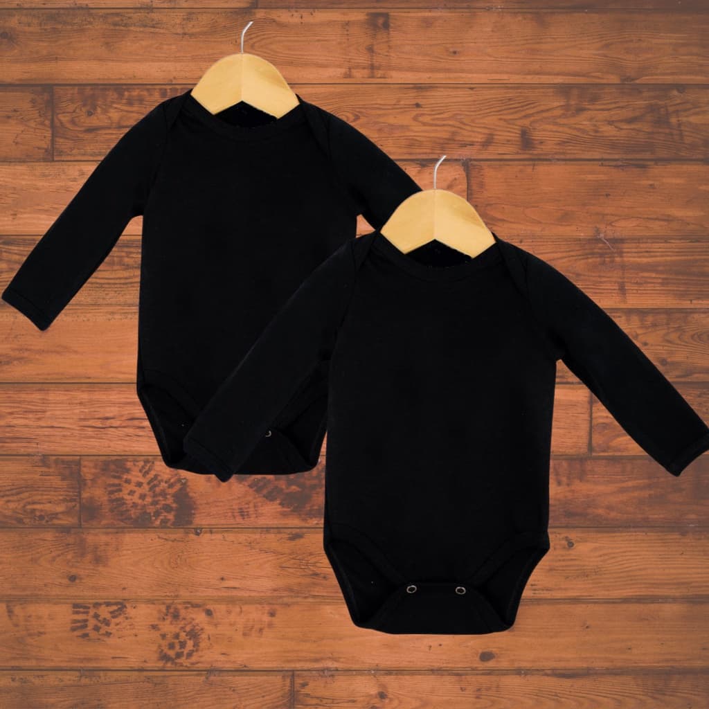 Kit 2 Body Bebê Infantil Preto Manga Longa Sem Estampa/Liso
