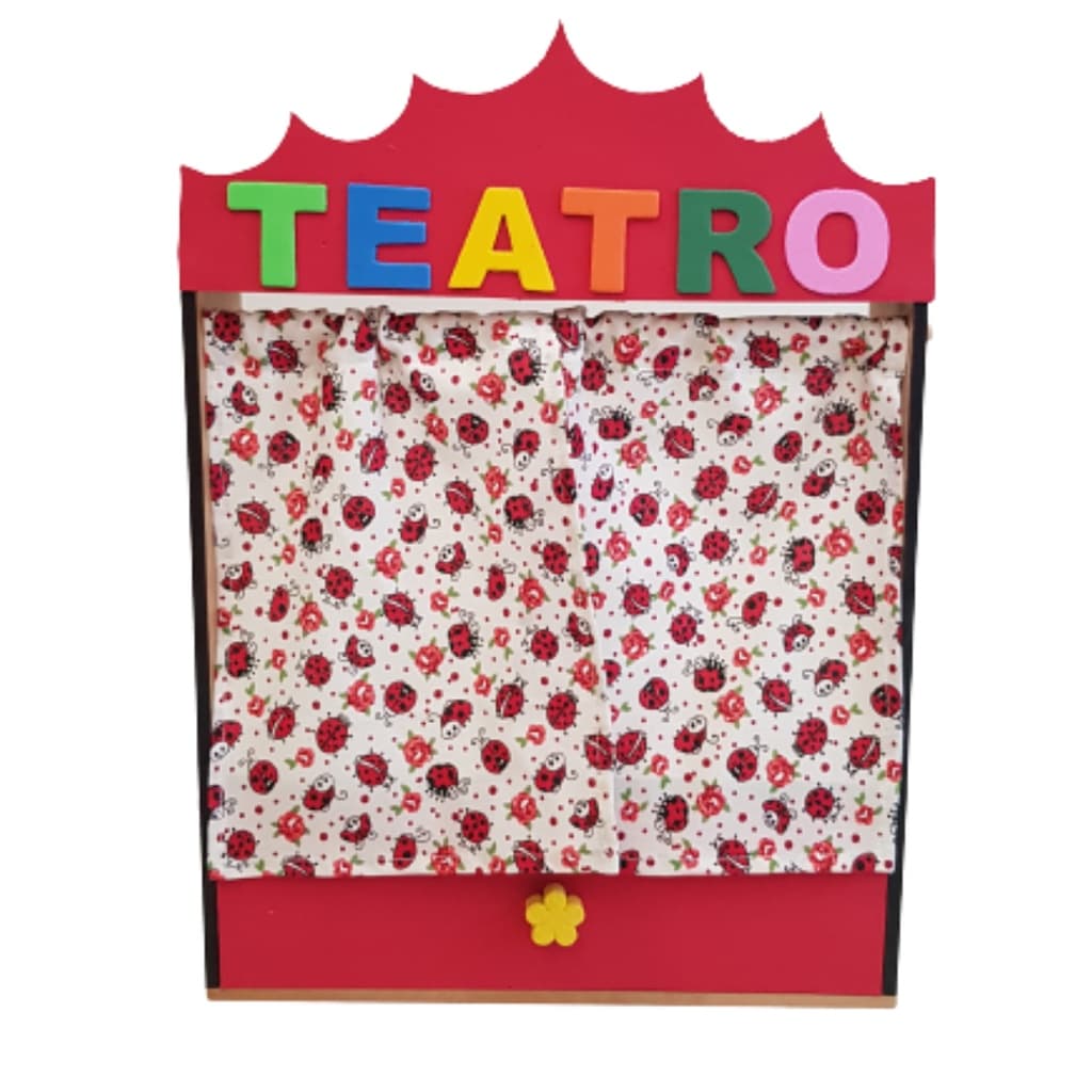 Cenário de dedoche com cortina  Em Mdf Decorado Com Eva