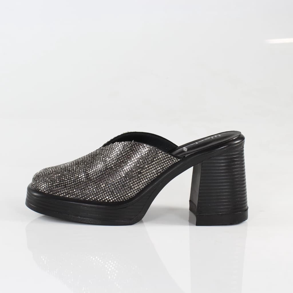 Mule Salto Week Shoes Grosso Preto Strass Onix (FORMA MENOR)
