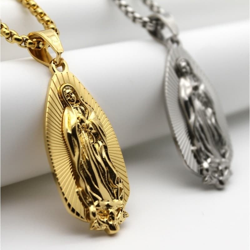 Colar Virgem De Halloween Masculino Maria Pingente Ouro Cor Corrente Feminina Guadalupe Cristã Joia
