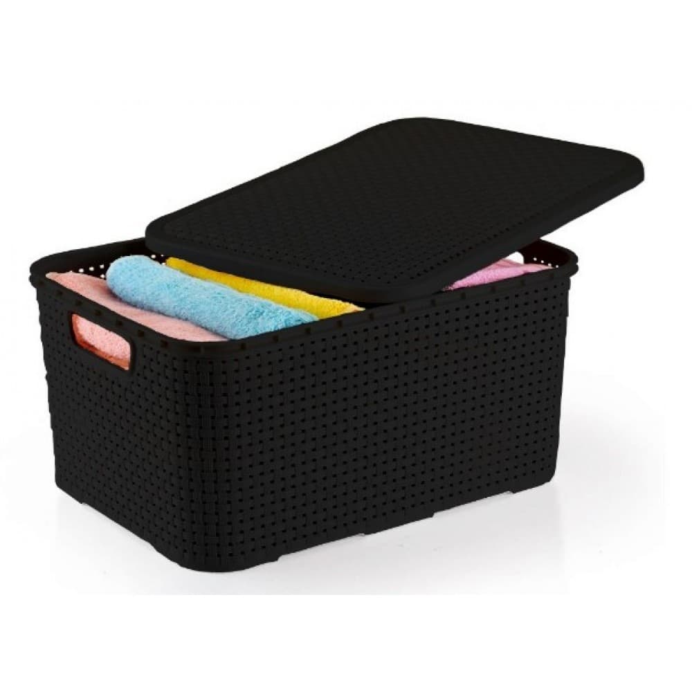 Caixa Rattan c/ Tampa 7 lts Preta Arqplast, Ideal para Organizar seu Guarda roupa, escritório, Armários etc...